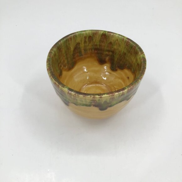 Vintage Glazed Bowl Handmade Studio Art Decor Yellow Green Glazed Artist Signed - Picture 7 of 11